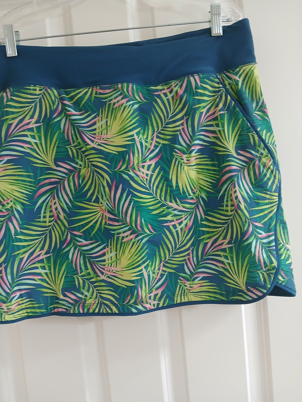 Lands End Women’s Tropical Leaf Swim Skirt - Blue/Green